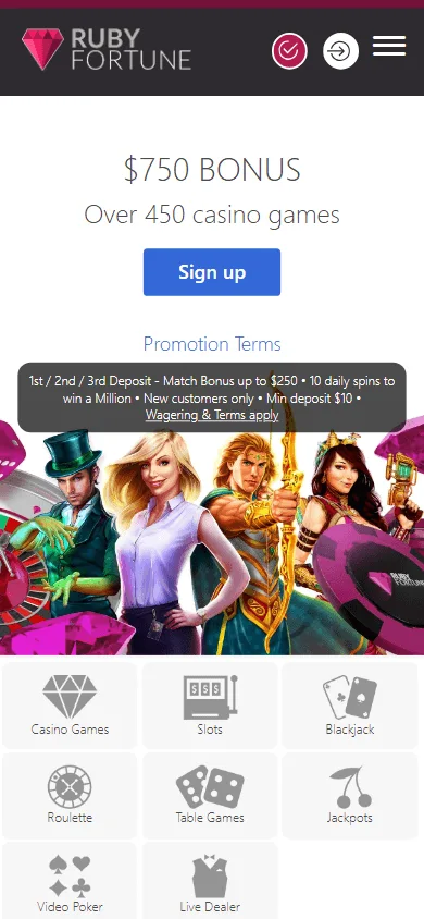 Ruby Fortune Casino games view on a mobile device