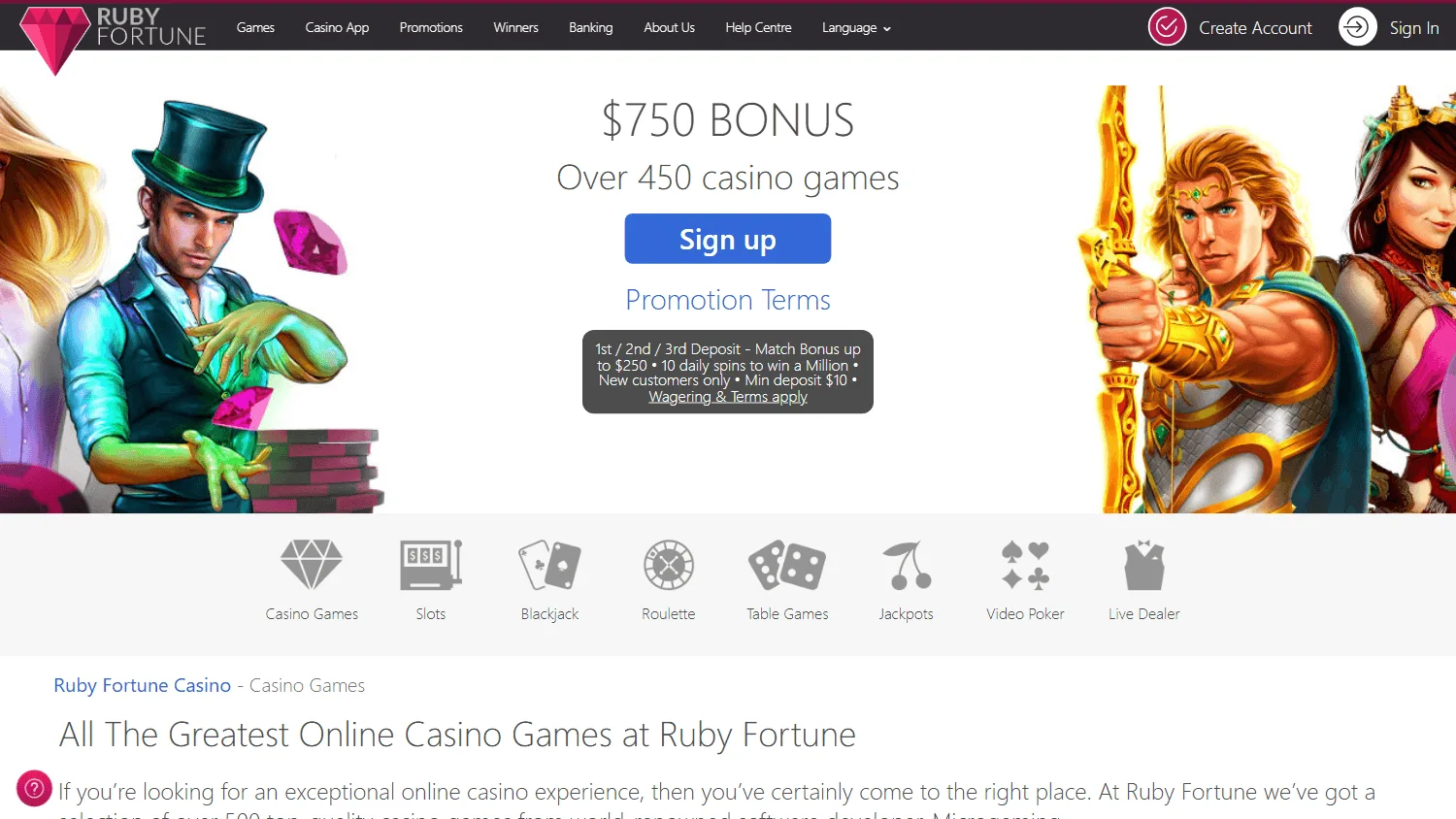 Ruby Fortune Casino games view on desktop